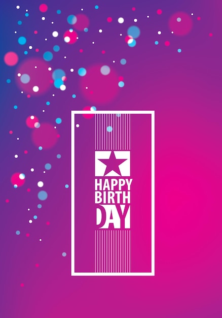 Feliz cumpleaños hermoso diseño vectorial de tarjetas de felicitación. Incluye composición de letras colocadas sobre coloridas luces borrosas fondo abstracto. Formato A4 con colores CMYK aceptables para la impresión.