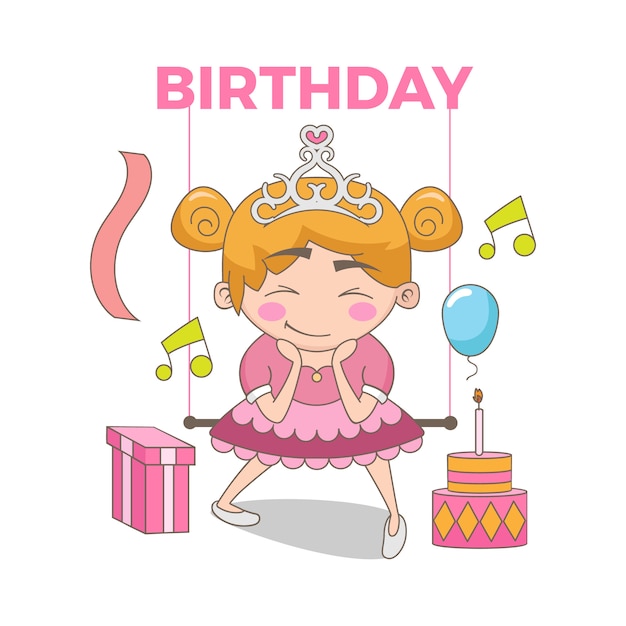 Feliz cumpleaños ilustración de bella princesa