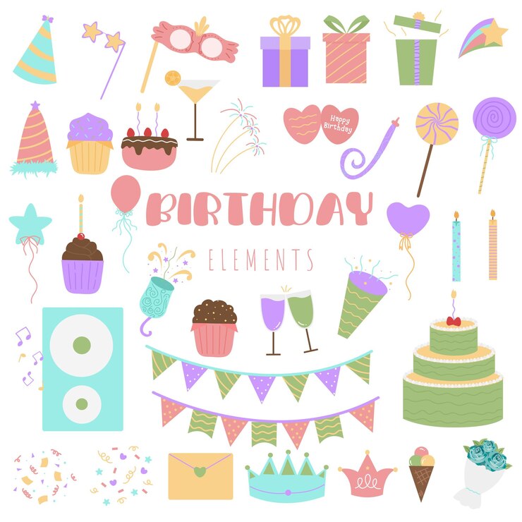 Vector feliz cumpleaños ilustración vectorial dibujada a mano diseño de fiestas y celebraciones regalos de globos fuegos artificiales
