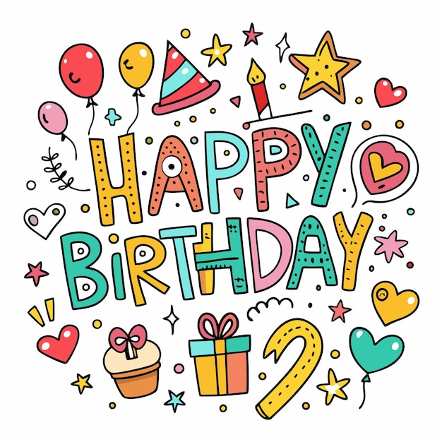 Feliz cumpleaños letra de fuente dibujada vintage y elemento