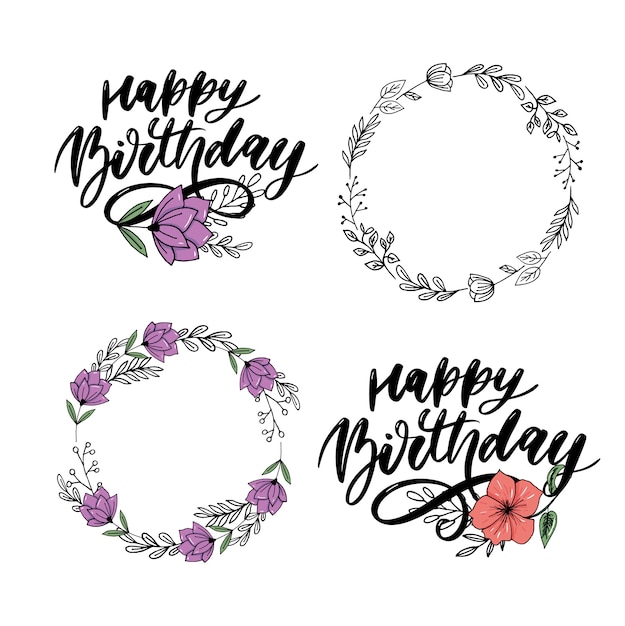 Feliz cumpleaños letras caligrafía pincel degradado