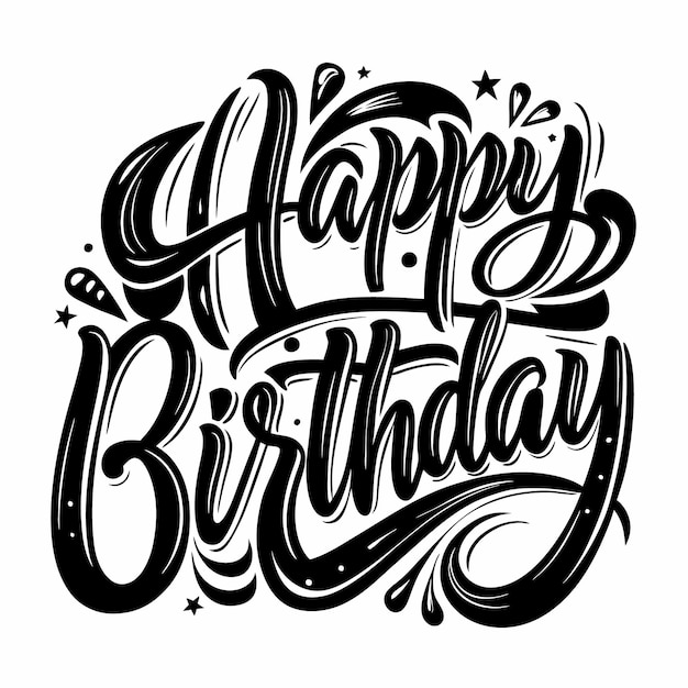 Feliz cumpleaños con letras con elementos decorativos