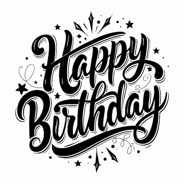 Feliz cumpleaños con letras con estrellas y remolinos