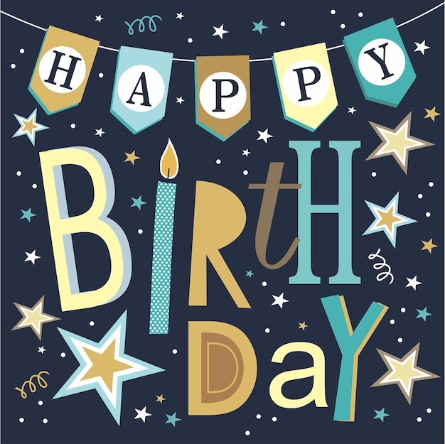 Feliz cumpleaños con letras de estrellas y velas