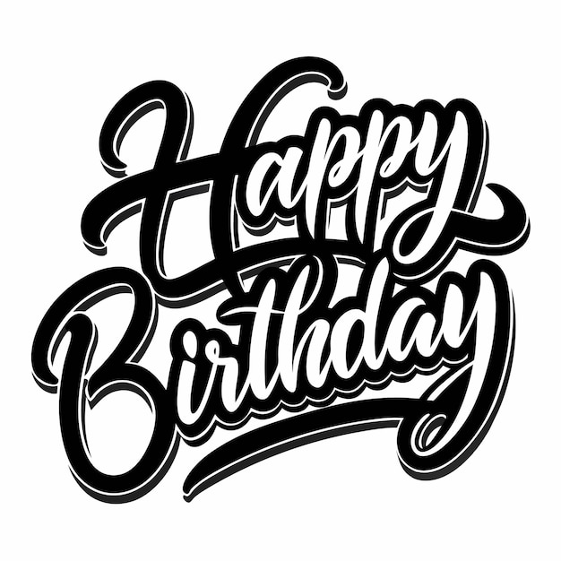 Feliz cumpleaños con letras negras en negrita con contorno blanco y un ligero efecto 3D