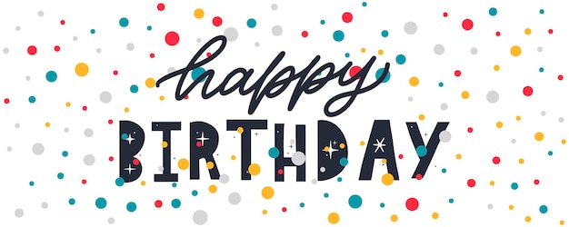 Feliz cumpleaños letras texto banner color negro ilustración vectorial