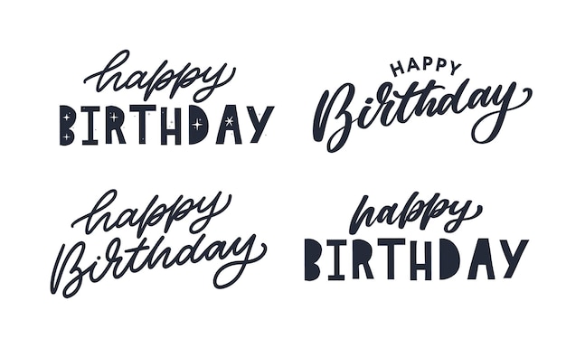 Feliz cumpleaños letras texto banner color negro ilustración vectorial