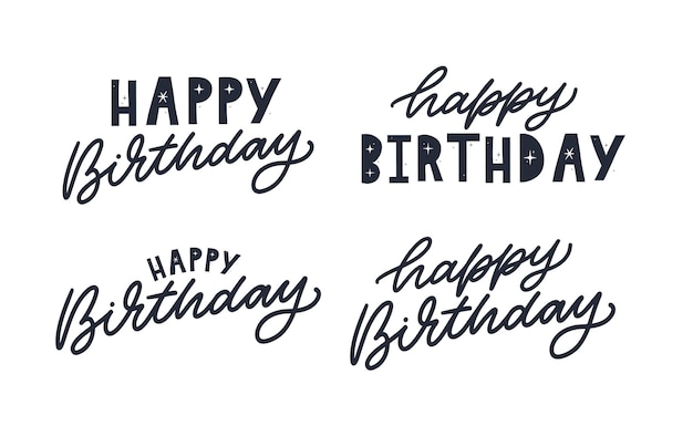 Feliz cumpleaños letras texto pancarta color negro ilustración vectorial