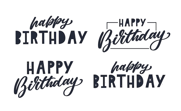 Feliz cumpleaños letras texto pancarta color negro ilustración vectorial