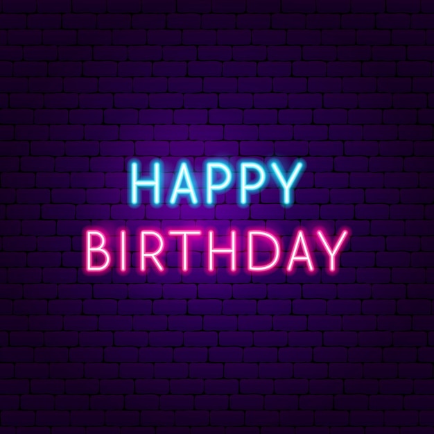 Feliz cumpleaños letrero de neón. Ilustración de vector de promoción de celebración.