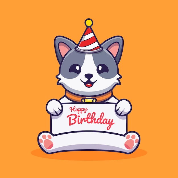 Feliz cumpleaños de un lindo perro de dibujos animados
