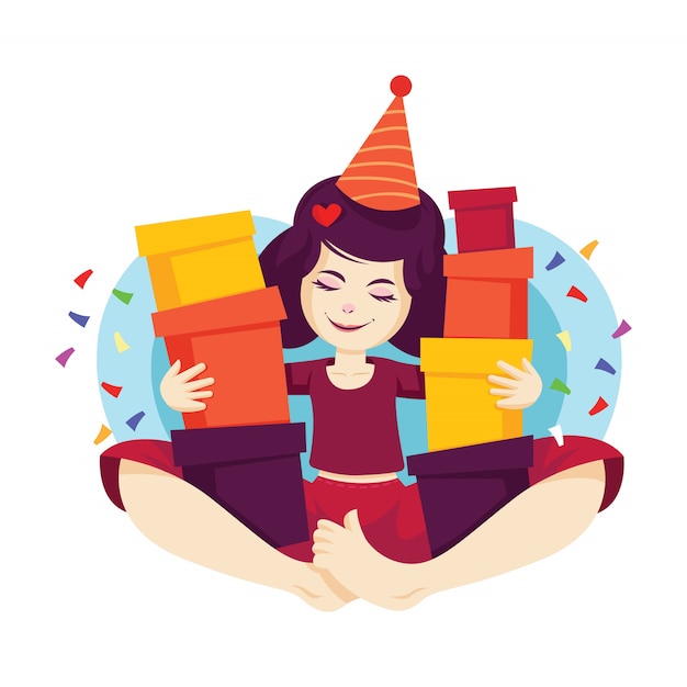 feliz cumpleaños con muchos regalos ilustración