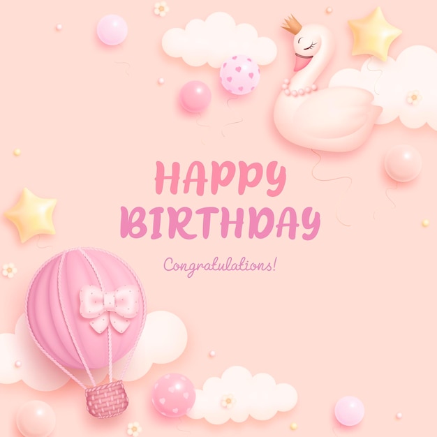 Feliz cumpleaños pancarta cuadrada para la chica