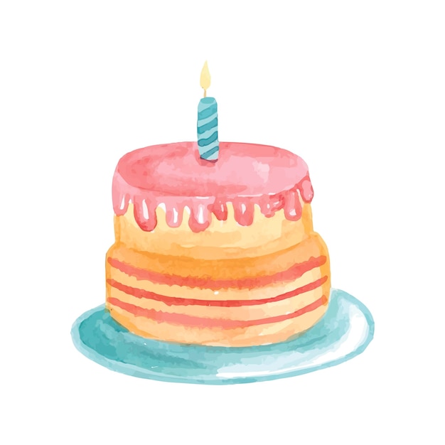 Vector feliz cumpleaños pastel de acuarela dulces de cumpleaños de colores ilustración de alta calidad