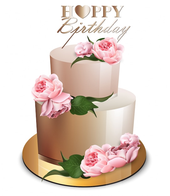 Feliz cumpleaños pastel con flores de peonía