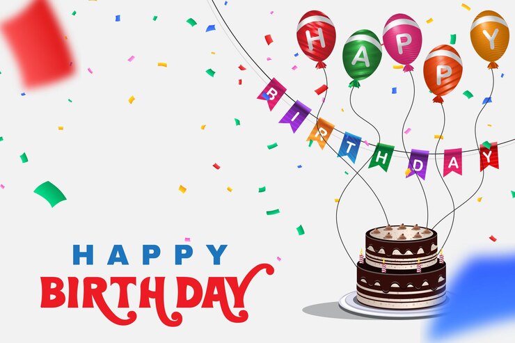Feliz cumpleaños con pastel y globos