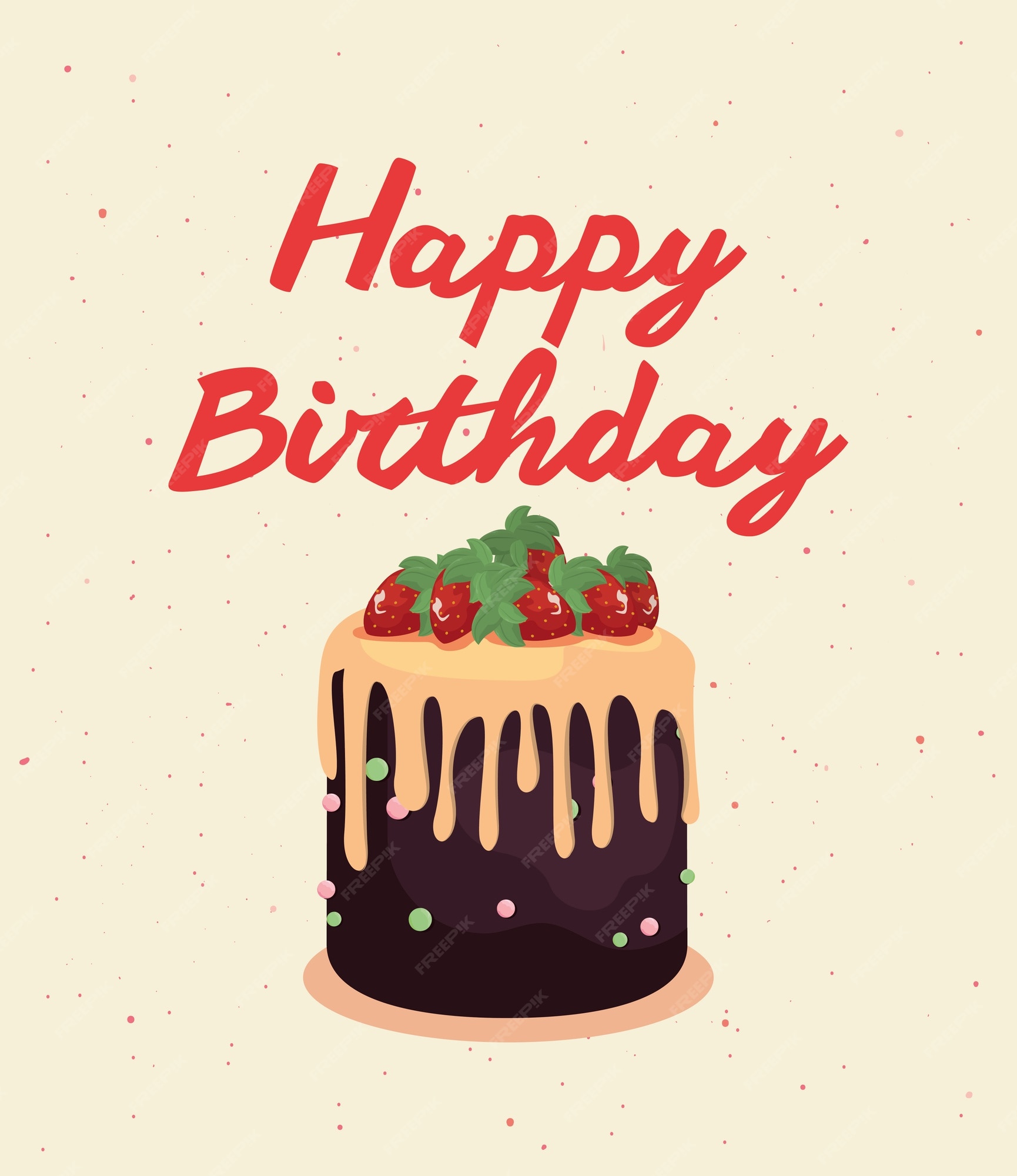 Feliz cumpleaños pastel vintage con decoración de frutas | Vector Premium