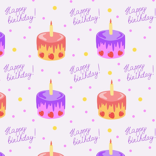 Feliz cumpleaños patrón sin costuras Vector cumpleaños modelo sin costuras con pastel