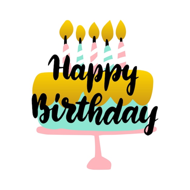 Feliz cumpleaños postal manuscrita. Ilustración de vector de elemento de diseño de tarjeta de felicitación.