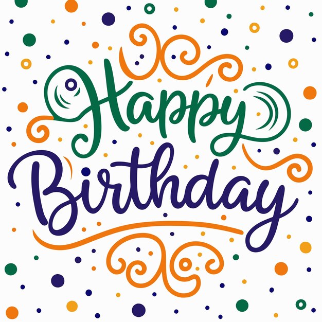 Feliz cumpleaños con puntos y remolinos de colores