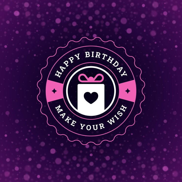 Feliz cumpleaños púrpura presente vacaciones saludo vintage redes sociales publicación plantilla diseño vector