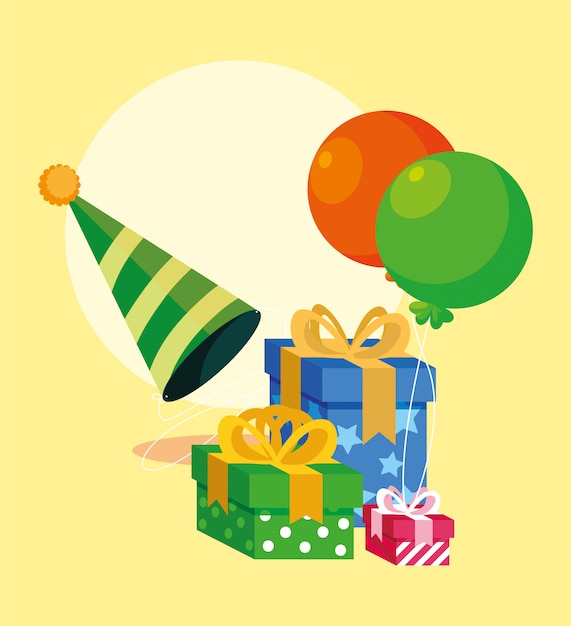 Feliz cumpleaños regalos sombrero y globos