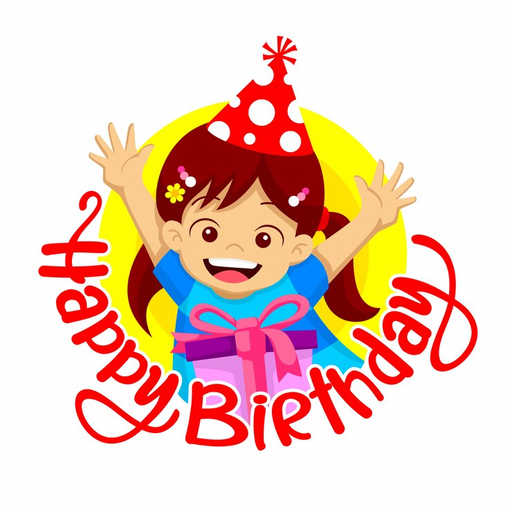 Vector feliz cumpleaños saludo. una sonrisa de niña