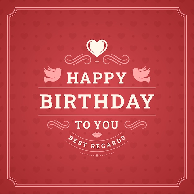 Feliz cumpleaños, saludos, tarjeta de felicitación roja vintage, plantilla tipográfica, vector, ilustración plana