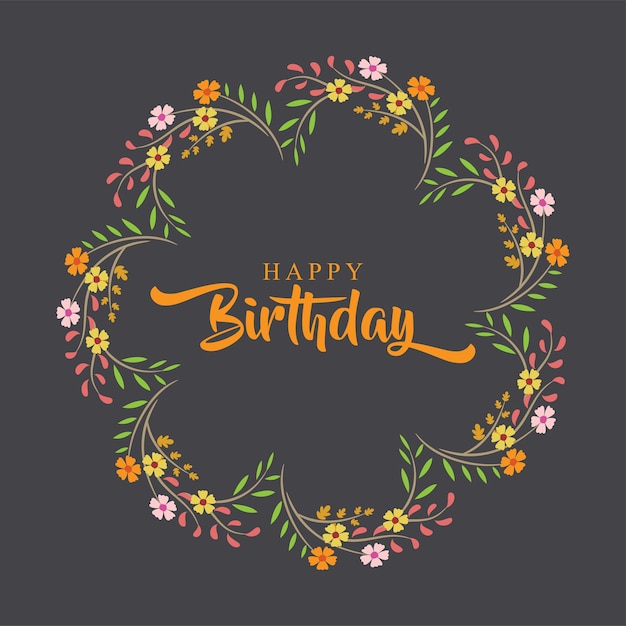 Feliz cumpleaños tarjeta de felicitación con corona de flores