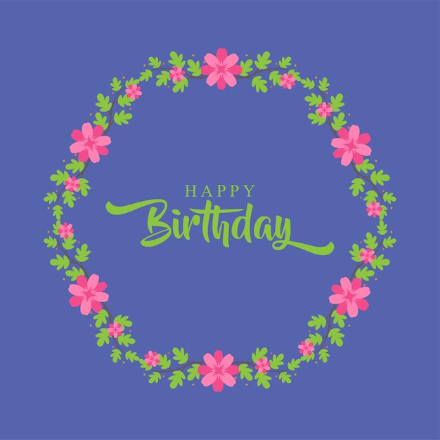 Feliz cumpleaños tarjeta de felicitación con corona de flores