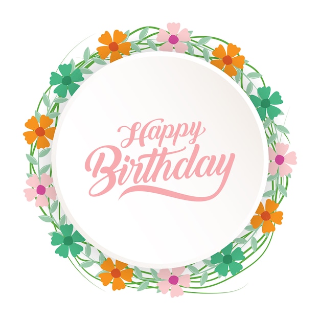 Feliz cumpleaños tarjeta de felicitación con corona de flores