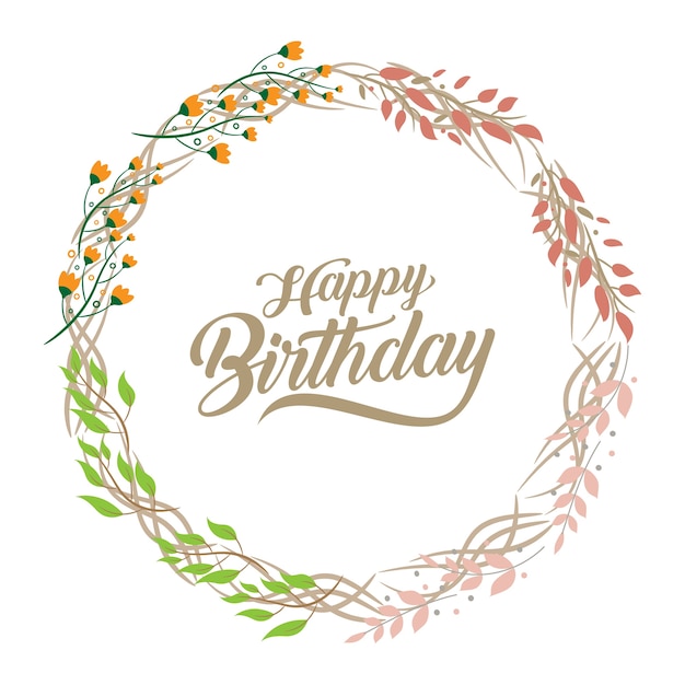 Feliz cumpleaños tarjeta de felicitación con corona de flores