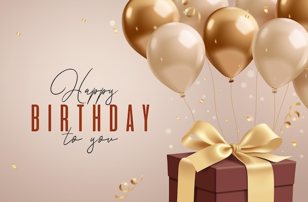 Feliz cumpleaños tarjeta de felicitación elegante diseño de clipart Caja de regalos de cumpleaños y globos flotantes