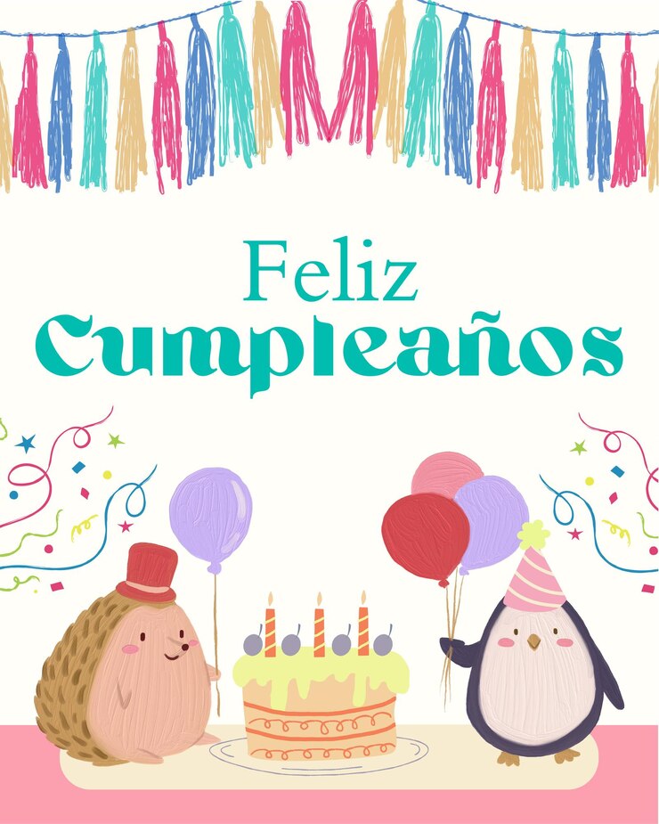 Vector feliz cumpleaños tarjeta de felicitación en español diseño de plantilla lúdica ilustrativa