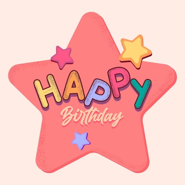 Feliz cumpleaños tarjeta de felicitación con estrellas y letras ilustración vectorial