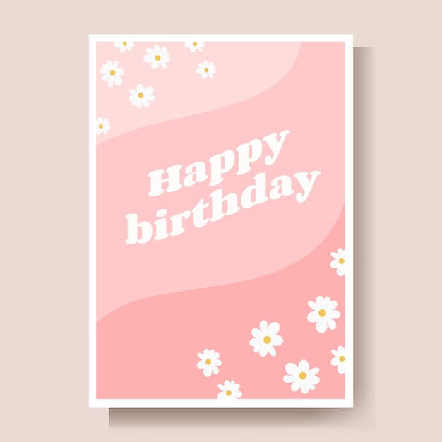 Feliz cumpleaños tarjeta de felicitación con flores ilustración vectorial