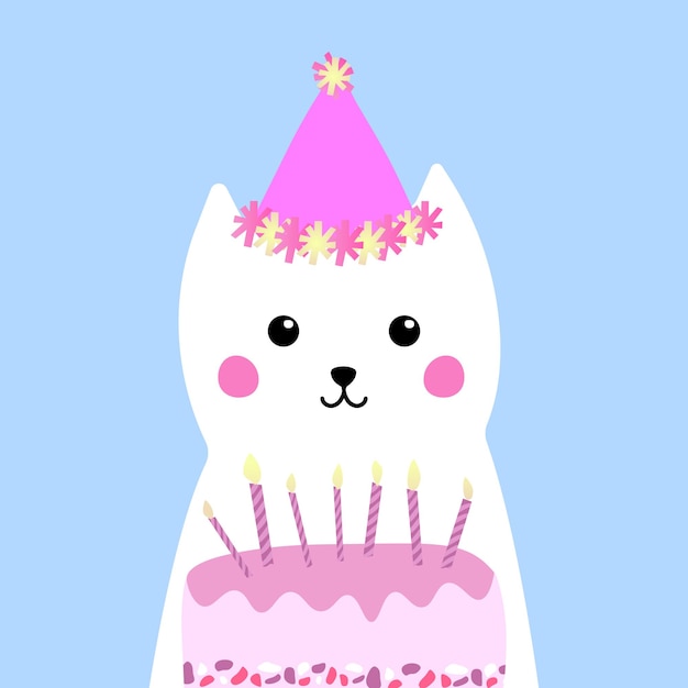 Feliz cumpleaños tarjeta de felicitación lindo perro con velas decorado pastel para invitaciones de cumpleaños