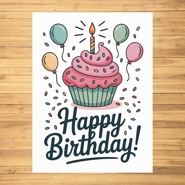 Feliz cumpleaños tarta de felicitación con globos y confeti