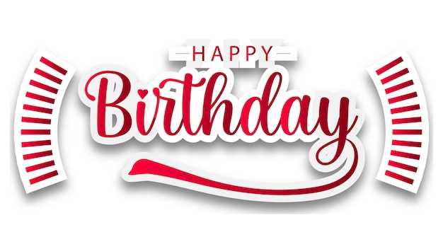 Feliz cumpleaños texto tipografía globos rojos pegatina fondo transparente
