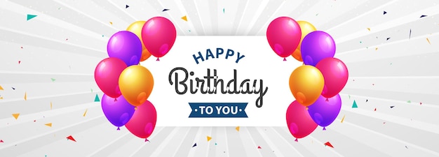 Feliz cumpleaños para ti Feliz cumpleños tarjeta con globos y una pancarta que dice Feliz cumpileños