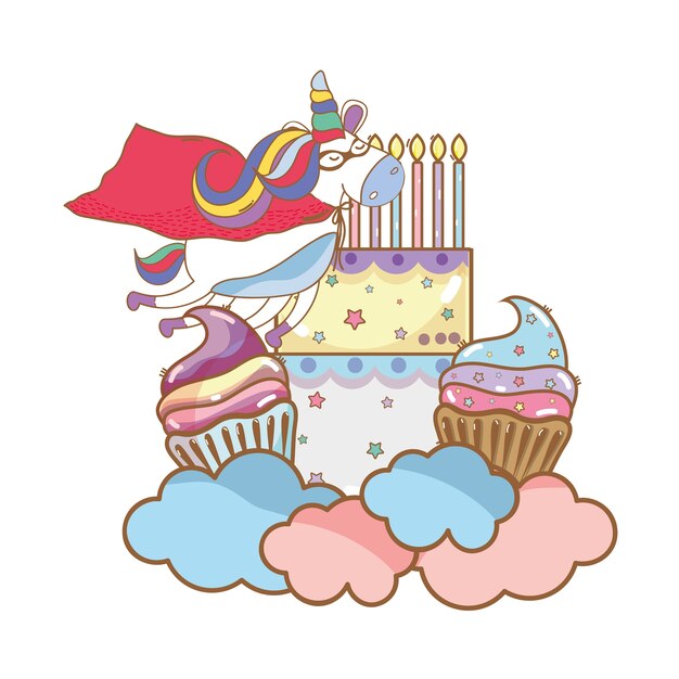 Vector feliz cumpleaños unicornio caricaturas