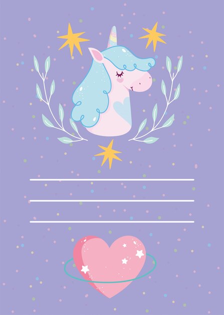 Feliz cumpleaños unicornio estrellas tarjeta de invitación de dibujos animados de corazón floral