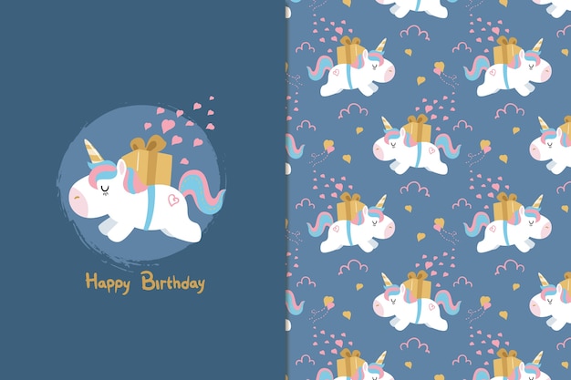 Feliz cumpleaños unicornio de patrones sin fisuras