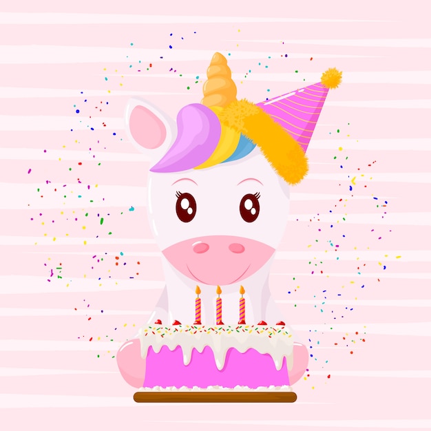 Vector feliz cumpleaños unicornio