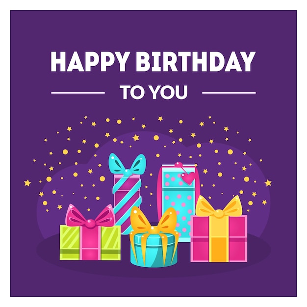 Feliz cumpleaños a usted Banner plantilla con cajas de regalos Elemento de diseño se puede usar para felicitación o invitación Tarjeta volante Certificado Ilustración vectorial colorida