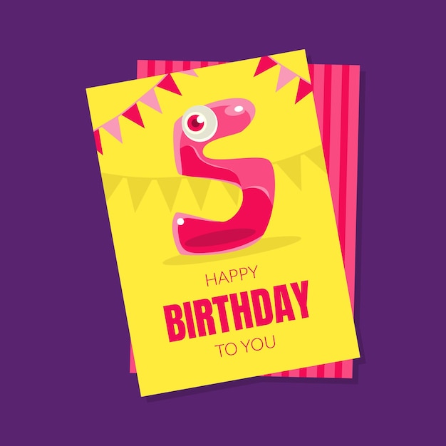 Vector feliz cumpleaños a usted plantilla de tarjeta invitación pancarta póster con lindo divertido monstruo gelatino ilustración vectorial