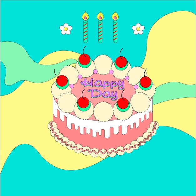 feliz cumpleaños, valentine, vendimia, pastel, isométrico