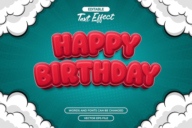 Feliz cumpleaños vector de efecto de texto editable