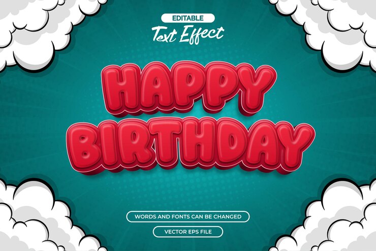 Vector feliz cumpleaños vector de efecto de texto editable