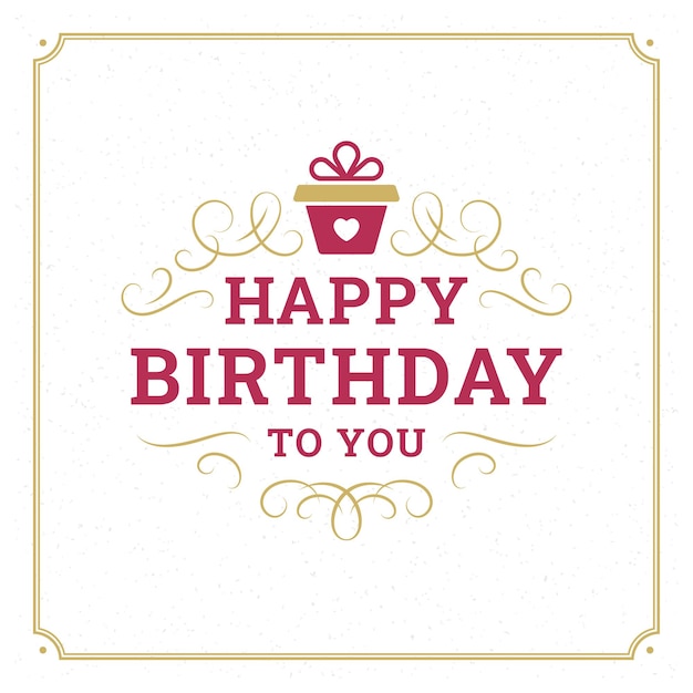 Feliz cumpleaños vintage tarjeta de felicitación clásico antiguo adornado tipográfico plantilla vector plano